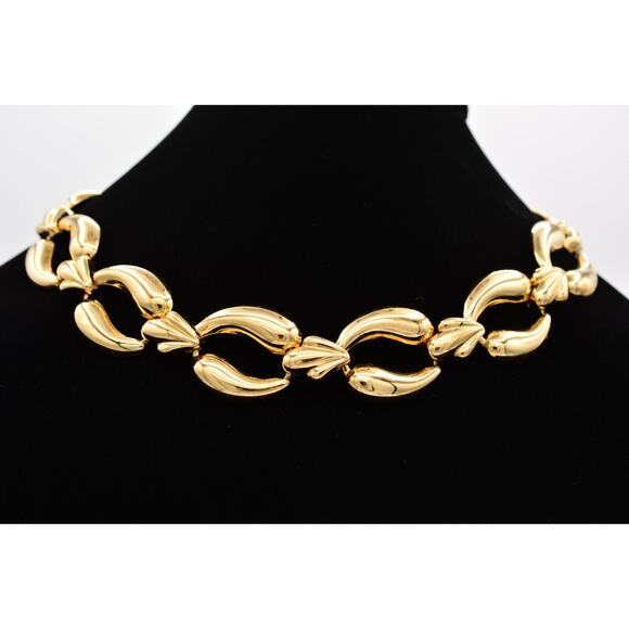 Vintage Collar Necklace Shiny Gold Tone Thick Linked Chain Chunky 1980s BinP - Picture 1 of 12